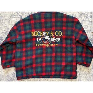 Vintage Mickey Outdoor Club Plaid Fleece Jacket Reversible Adult Unisex 2X